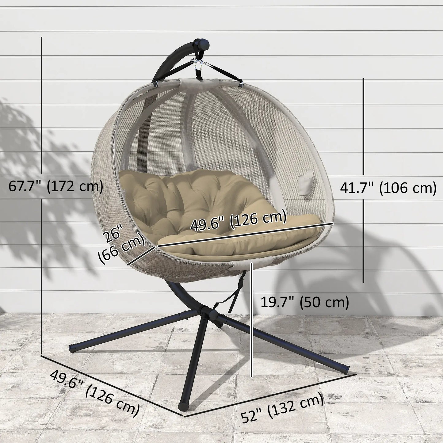 Double Egg Chair with Stand, 2 Person Hanging Swing, Khaki Patio Swings with Stand at Gallery Canada