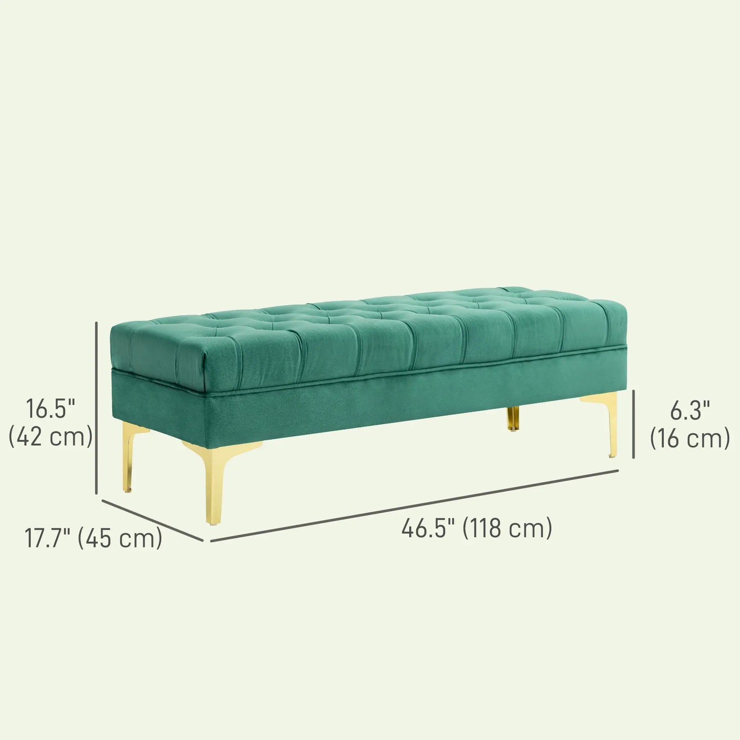 Upholstered End of Bed Bench, Button Tufted, Dark Green Storage Ottomans & Benches at Gallery Canada