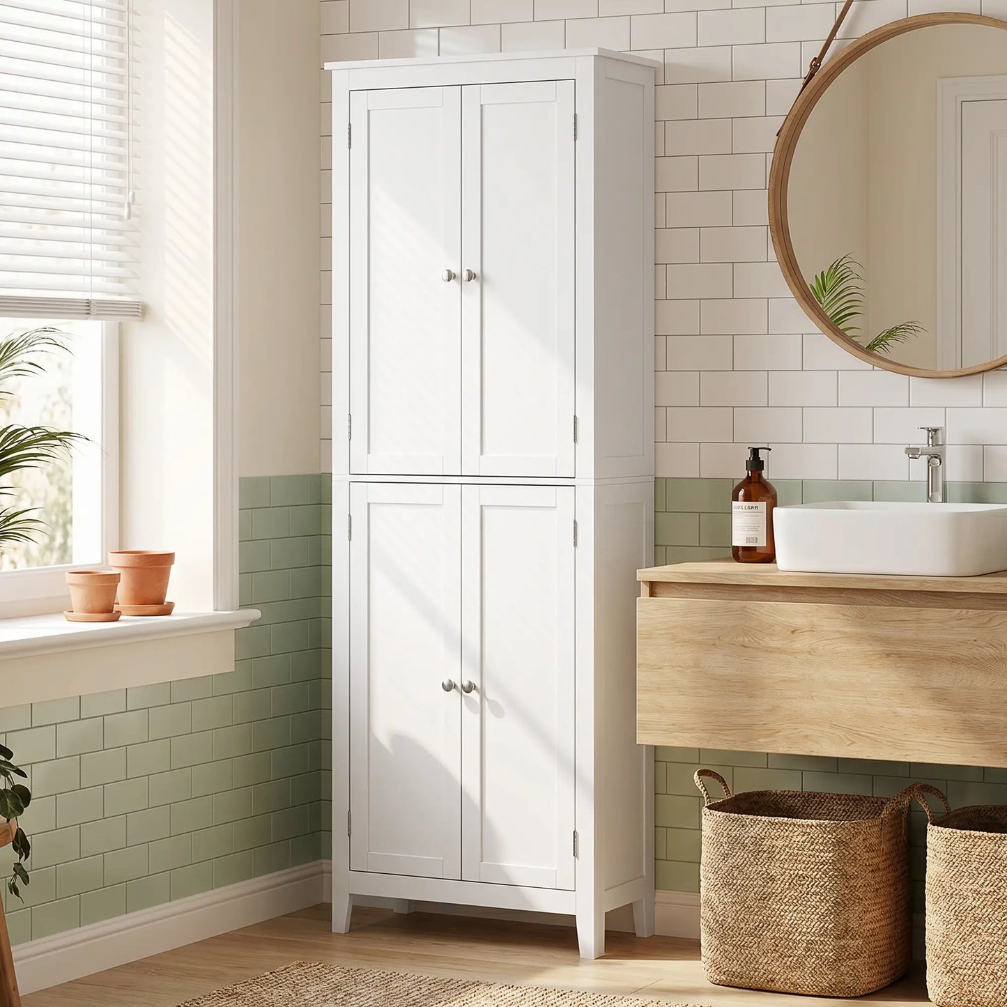 67" Tall Bathroom Storage Cabinet, Freestanding Narrow with Adjustable Shelves