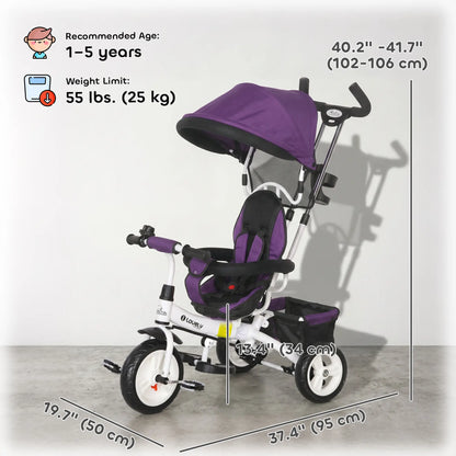 6 in 1 Toddler Tricycle Stroller, Basket, Canopy, 5-Point Harness, 12-60 Months, Purple Tricycles for Kids at Gallery Canada
