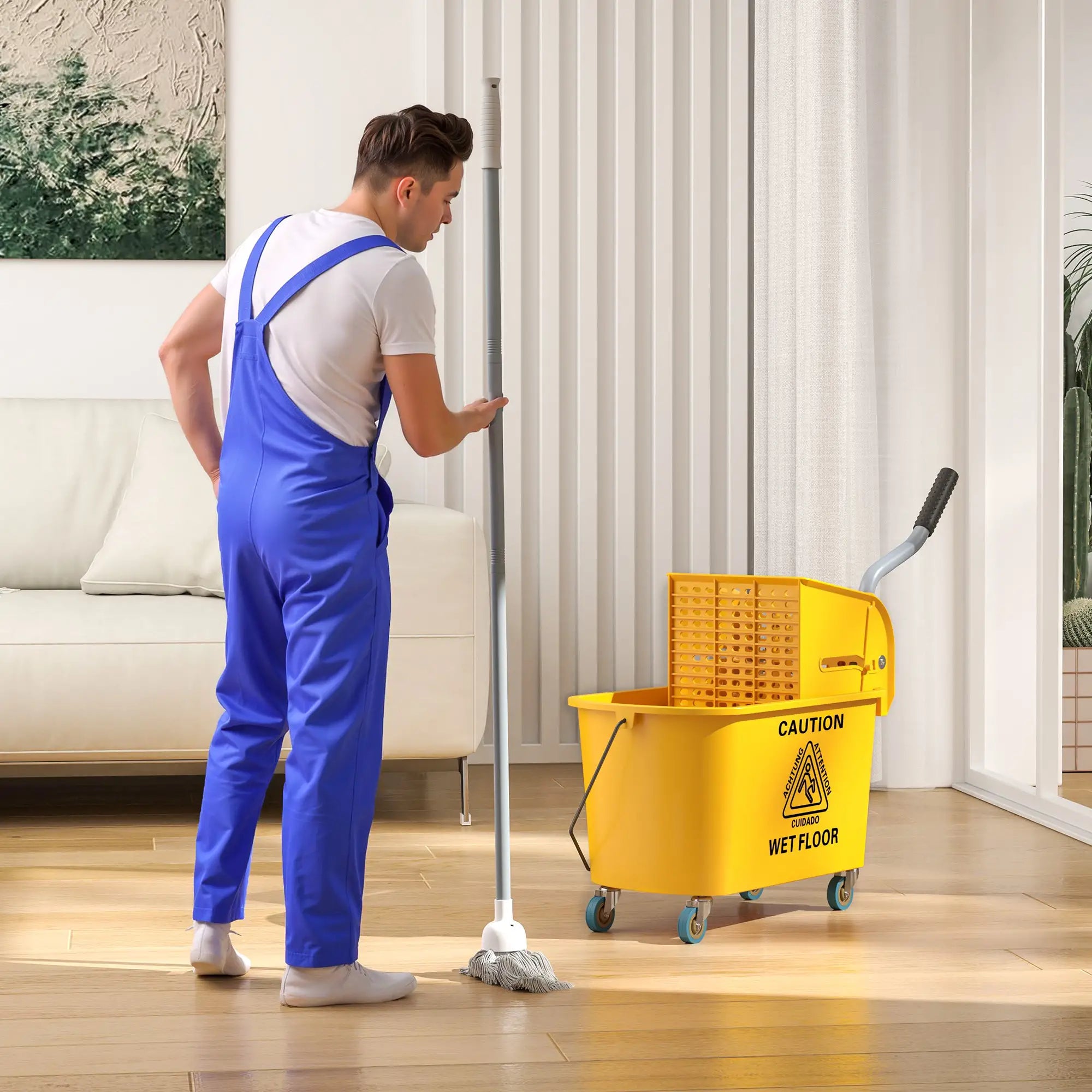 Mop Bucket with Wringer on Wheels, 21 Quart, Yellow Household Supplies at Gallery Canada