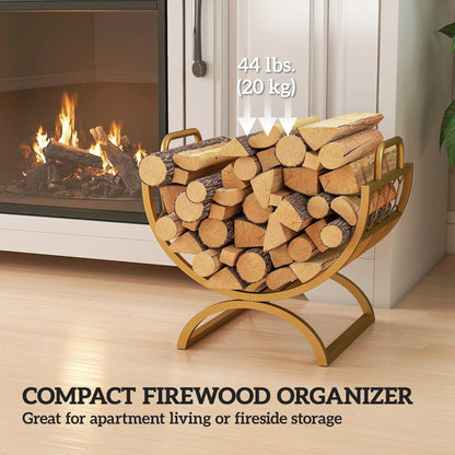 Firewood Rack, Heavy Duty Log Holder with Handles, 18" x 14" x 16", Gold Firewood Racks at Gallery Canada