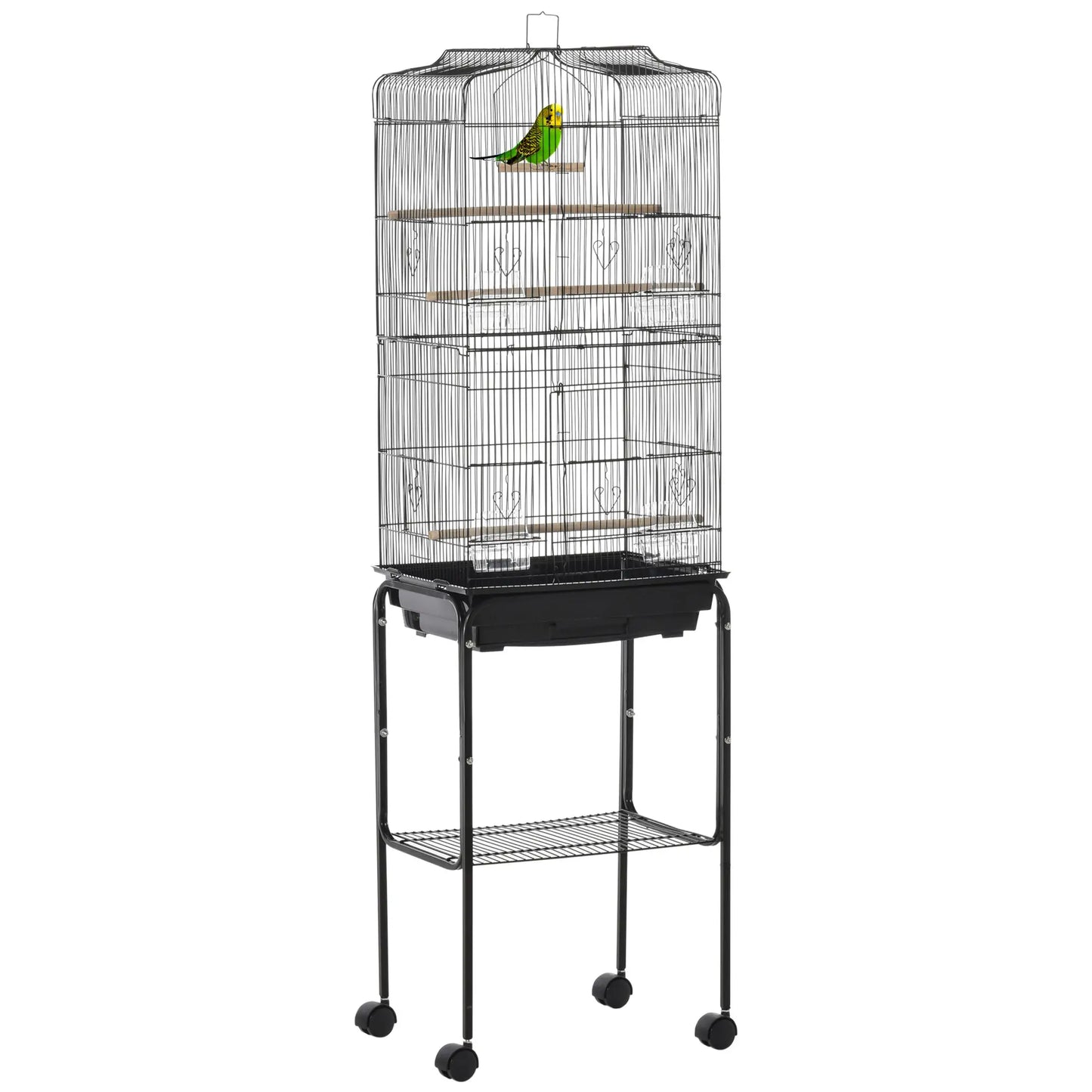 62" Rolling Bird Cage, Cockatoo House, Play Top, Storage Shelf, Wheels, Black Bird Cages Black at Gallery Canada