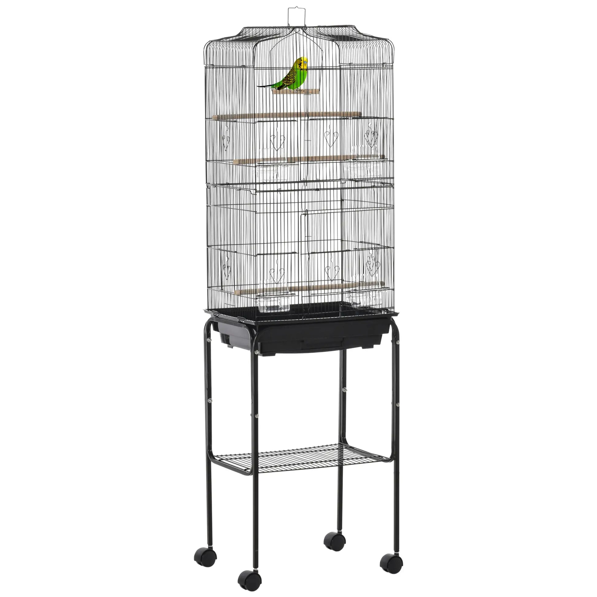 62" Rolling Bird Cage, Cockatoo House, Play Top, Storage Shelf, Wheels, Black Bird Cages Black at Gallery Canada