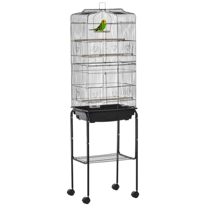 62" Rolling Bird Cage, Cockatoo House, Play Top, Storage Shelf, Wheels, Black Bird Cages Black at Gallery Canada