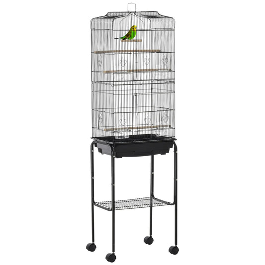 62" Rolling Bird Cage, Cockatoo House, Play Top, Storage Shelf, Wheels, Black Bird Cages Black at Gallery Canada
