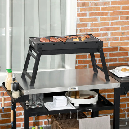 Portable Charcoal Grill With Pull-Out Basin, Folding Tabletop BBQ, Black