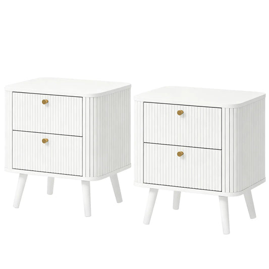 Nightstand Set of 2, White Wood Grain, 2 Drawers Bedside Tables White Wood Grain at Gallery Canada