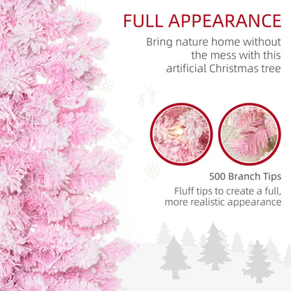 6ft Prelit Snow Flocked Artificial Christmas Tree, Pencil Shape, 500 Pine Branches, Warm White LED, Auto Open, Pink White Pre Lit Christmas Trees at Gallery Canada