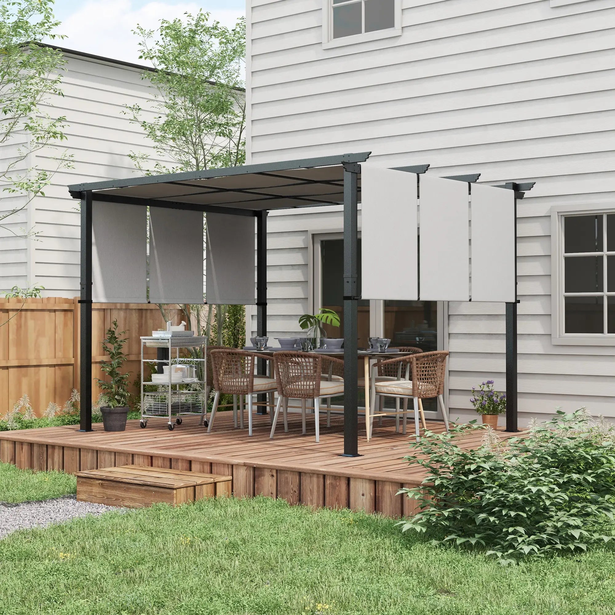 10' x 12' Metal Pergola With Retractable Canopy, For Garden Patio Pergolas at Gallery Canada