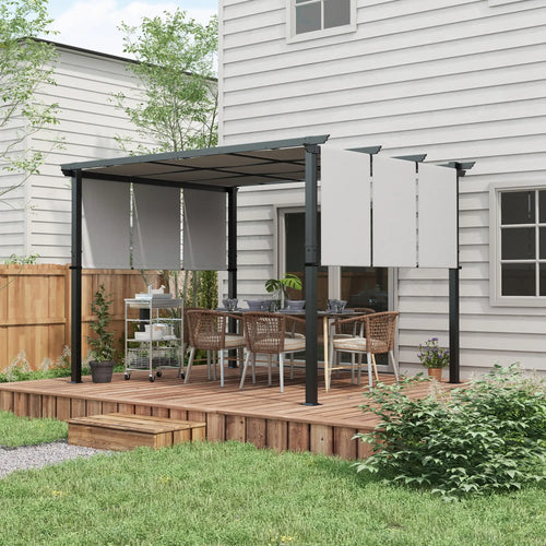 10' x 12' Metal Pergola With Retractable Canopy, For Garden Patio