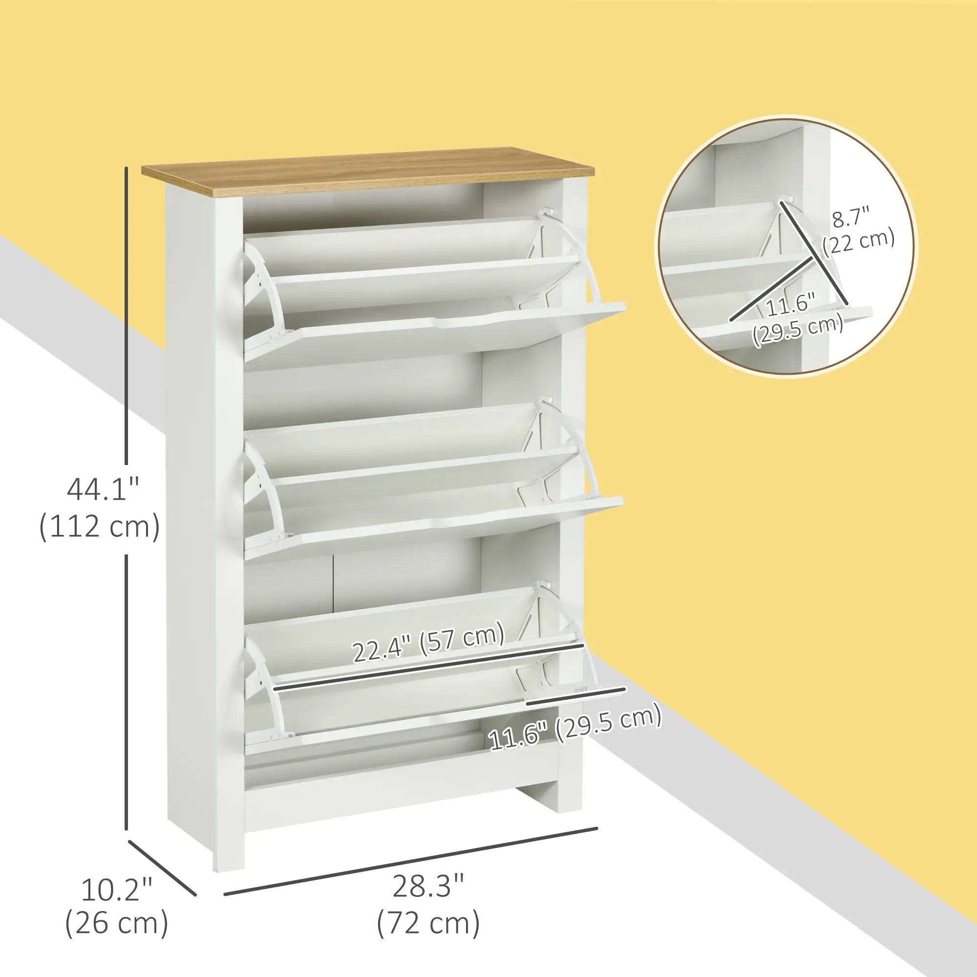 Shoe Storage Cabinet, 3 Flip Drawers, Adjustable Shelves, 9-18 Pairs, White Shoe Storage Cabinets & Racks at Gallery Canada