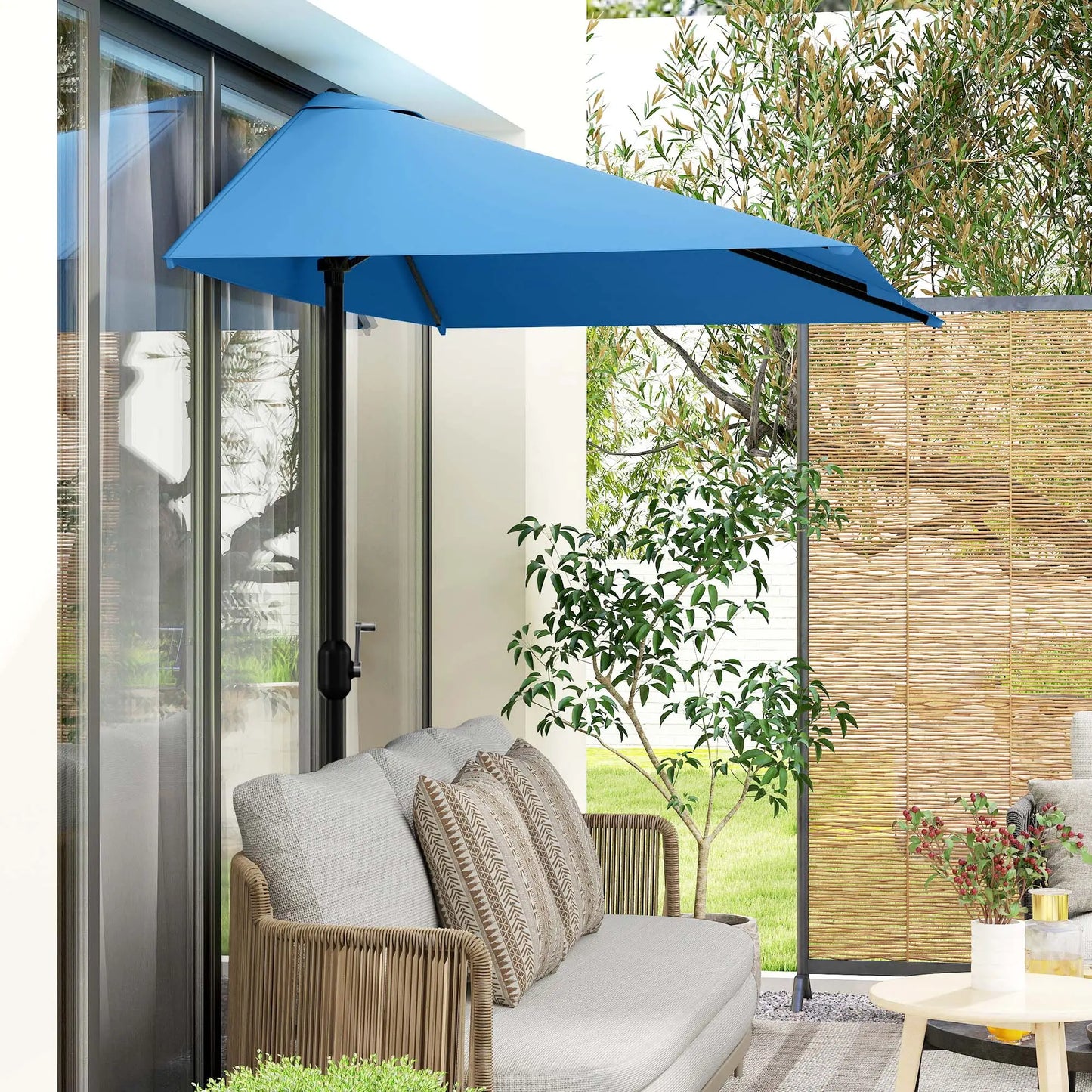 8ft Half Round Umbrella, Patio Garden Sun Shade, 5 Ribs Half Round Umbrellas at Gallery Canada
