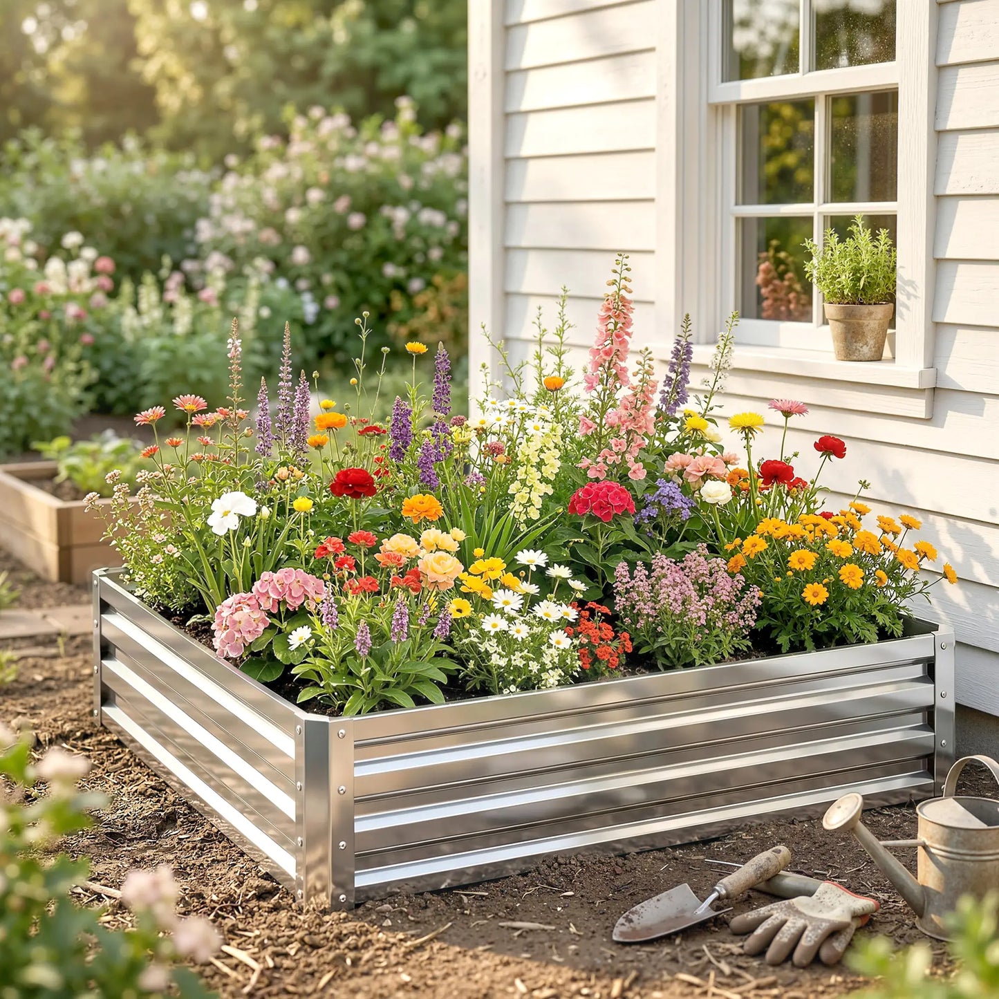 4' x 4' x 1' Galvanized Steel Raised Garden Bed, Vegetables, Flowers, Herbs, Silver Raised Garden Beds at Gallery Canada