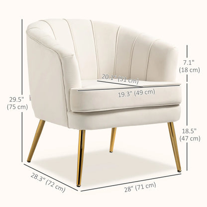 Modern Fabric Armchair, Gold Metal Legs, 32in, Cream White Accent Chairs at Gallery Canada