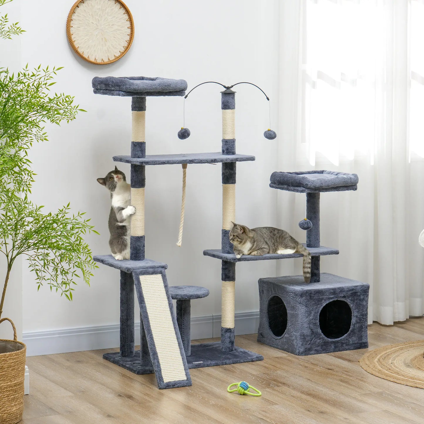 53" Cat Tree, Scratching Posts, Condo, Beds, Platforms, Toy Balls, Dark Grey Cat Towers at Gallery Canada