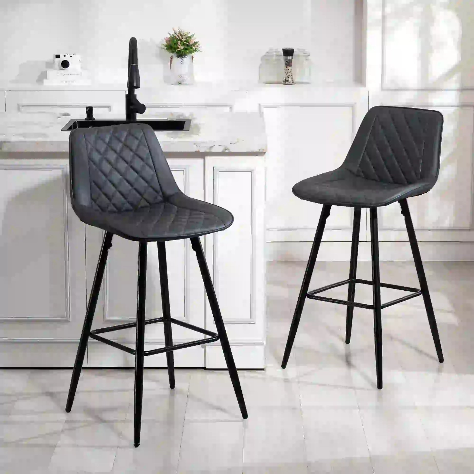 PU Leather Counter Height Bar Chairs Set of 2, 27.75" Bar Stools, Black Bar Stools at Gallery Canada