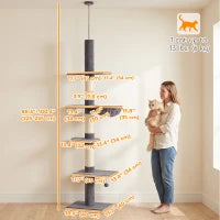 Arbre à chat à 5 niveaux, réglable de 88,6" à 100,4", poteaux à gratter