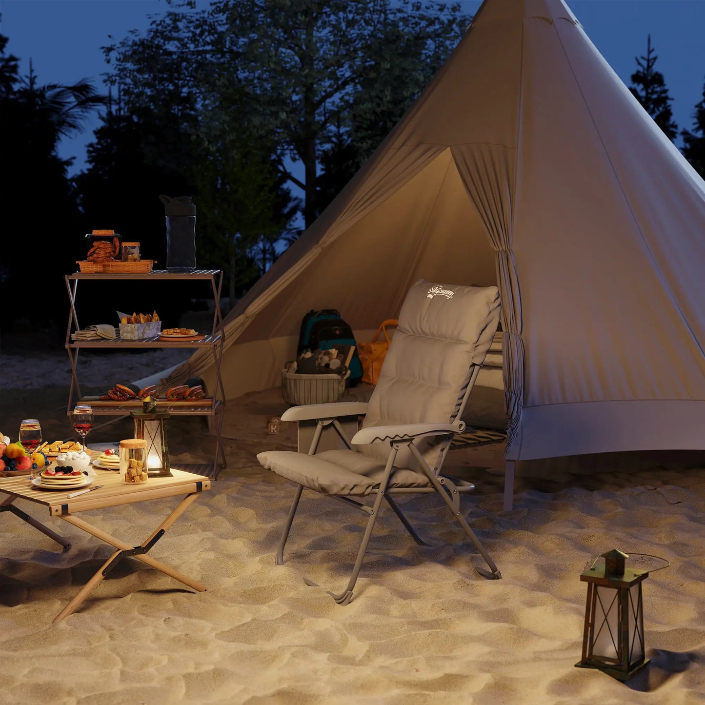 5-Level Reclining Camping Chair, Adjustable High Back, Side Pockets, Compact Picnic Tables & Camping Chairs at Gallery Canada