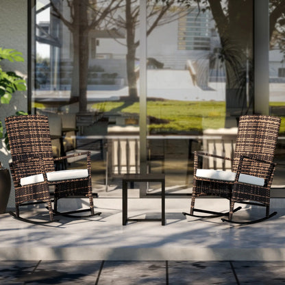 3 Piece Rocking Bistro Set, Wicker Patio Furniture, White Bistro Sets at Gallery Canada