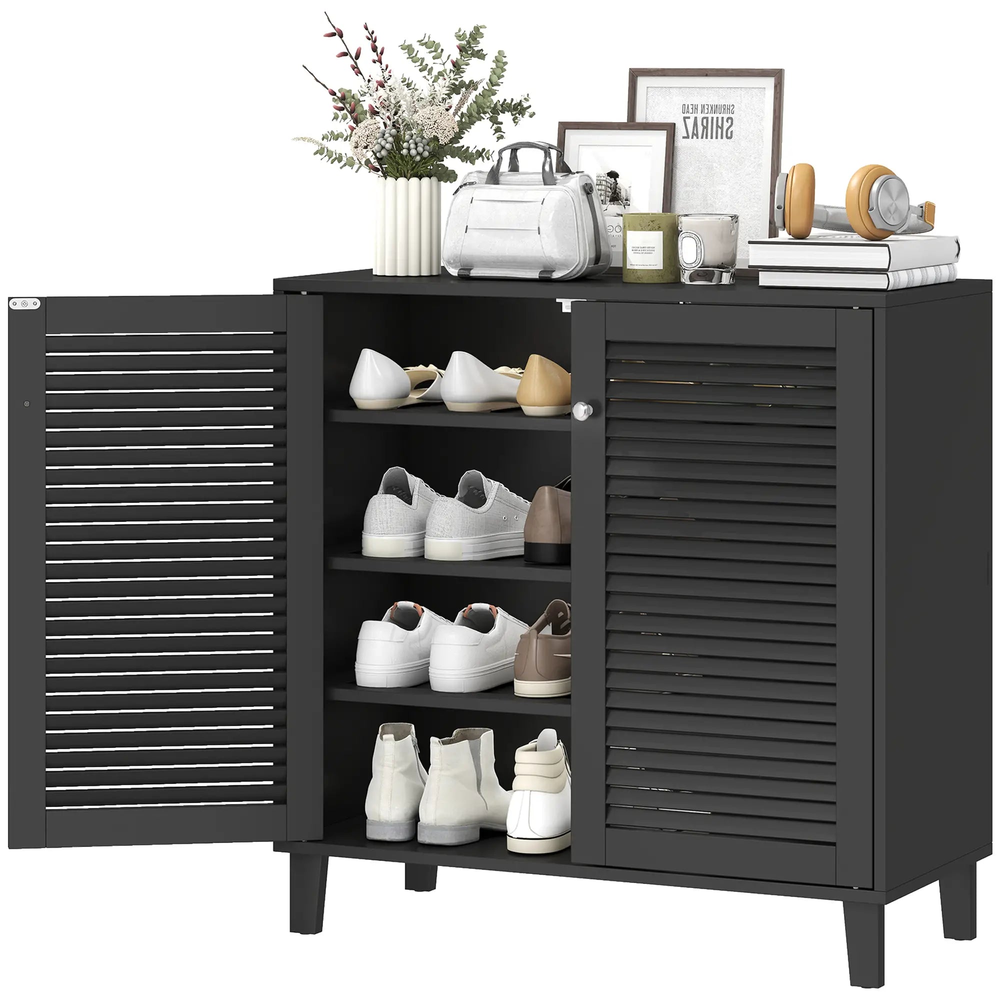Shoe Cabinet with Adjustable Shelves, 2 Doors, Black Shoe Storage Cabinets & Racks Black at Gallery Canada