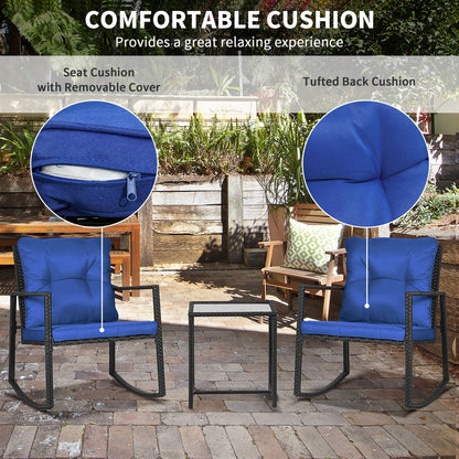 3-Piece Rocking Bistro Set, Outdoor Wicker Patio Furniture, Blue Outdoor Rocking Chairs at Gallery Canada
