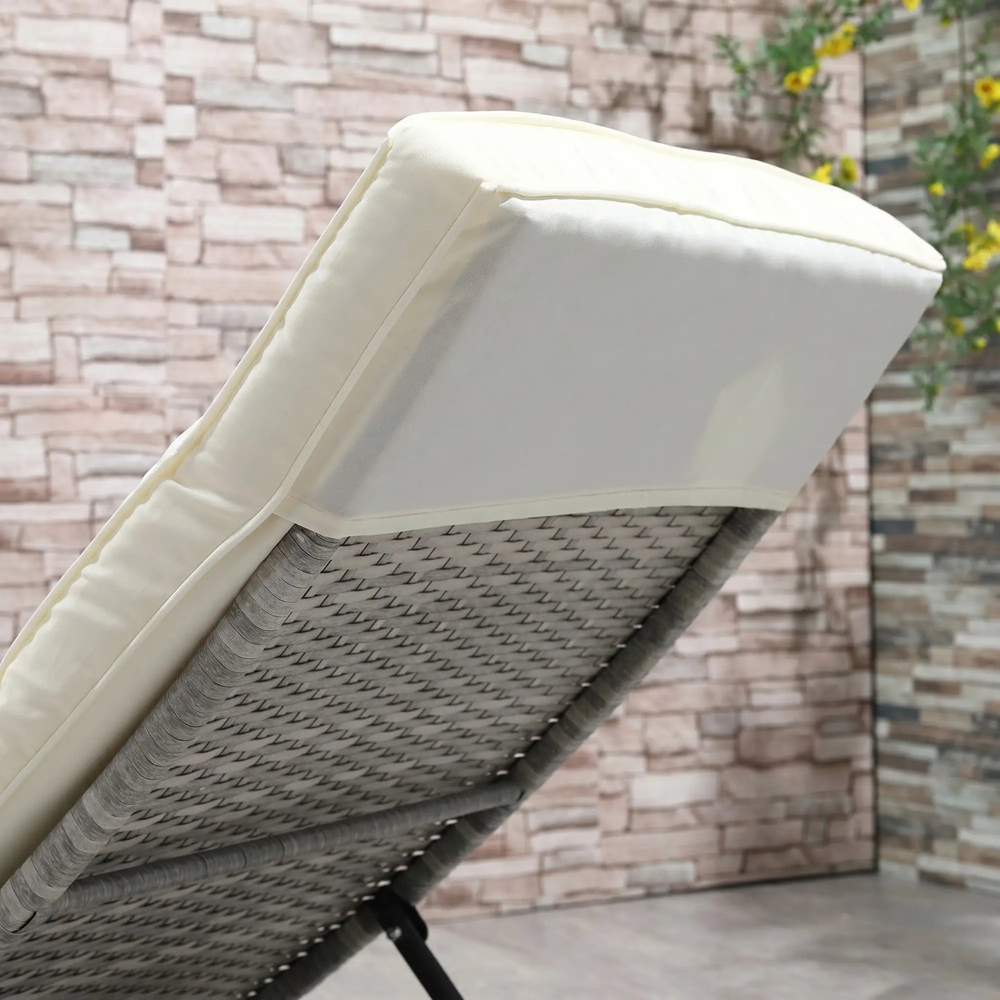 Adjustable Wicker Chaise Lounge with Cushion, Wheels, Cream White Chaise Loungers at Gallery Canada