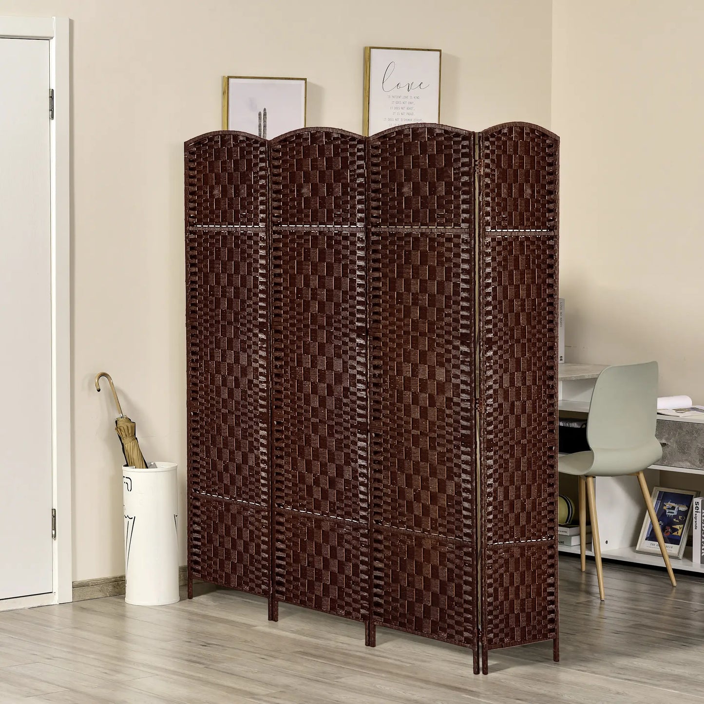 6ft Folding Room Divider, 4 Panel Wooden Frame, Brown Room Dividers at Gallery Canada