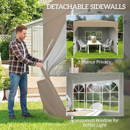 9.6 x 9.6 ft Pop Up Canopy Tent, 3 Sidewalls, UPF 50+, Khaki Pop Up Canopies at Gallery Canada