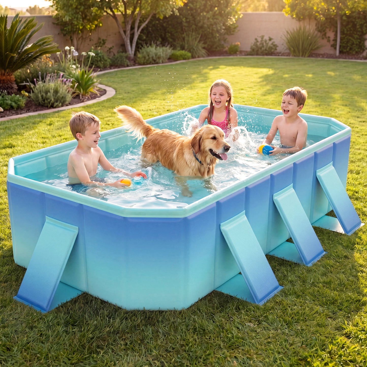 Piscine non gonflable avec 8 panneaux de soutien, dégradé vert