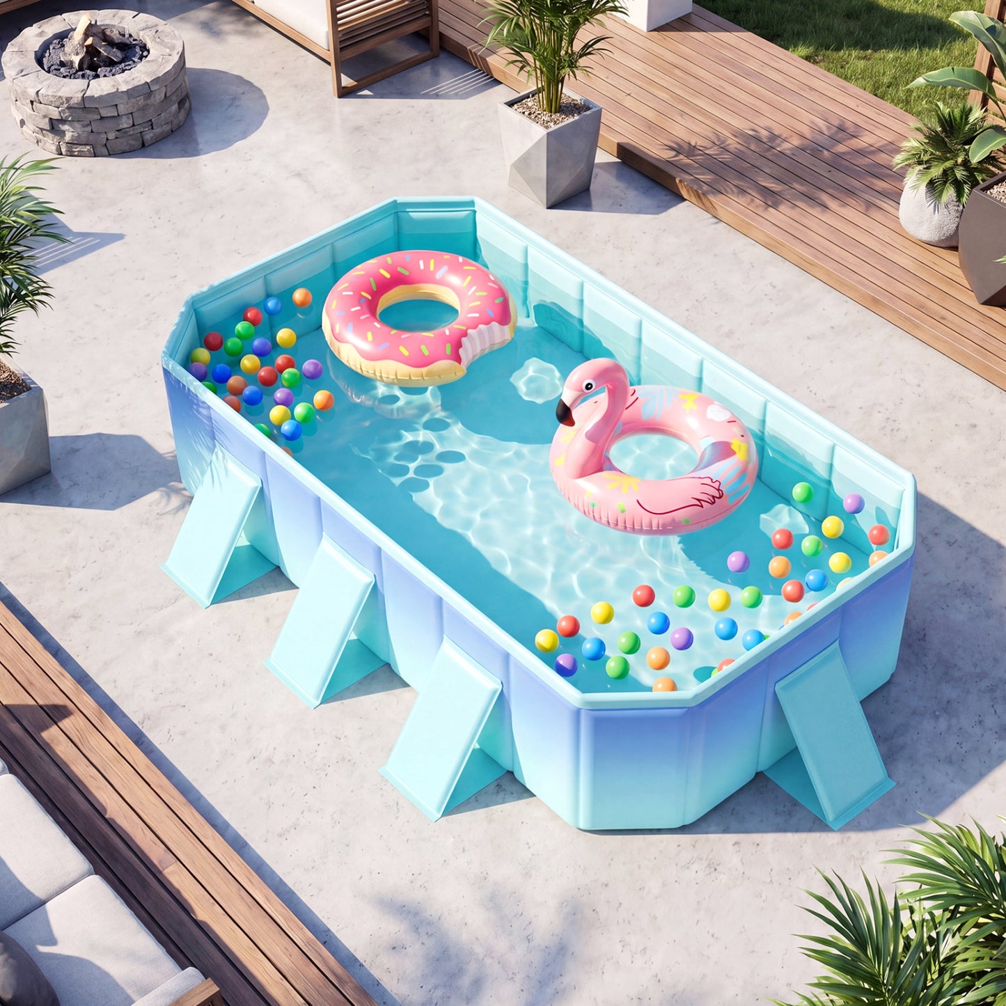 Piscine non gonflable avec 8 panneaux de soutien, dégradé vert