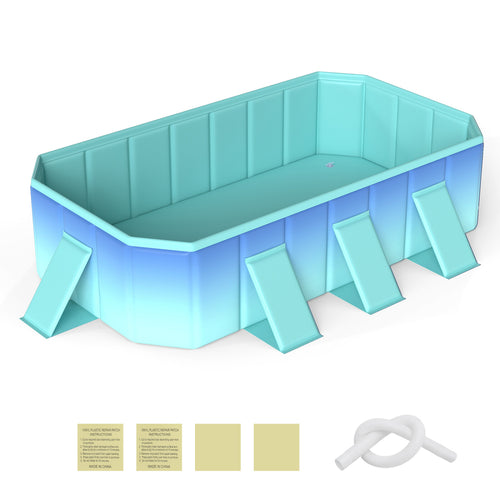 Non-Inflatable Swimming Pool Portable Around Ground Pool with 24 Wall Panels-Gradient, Green Gradient