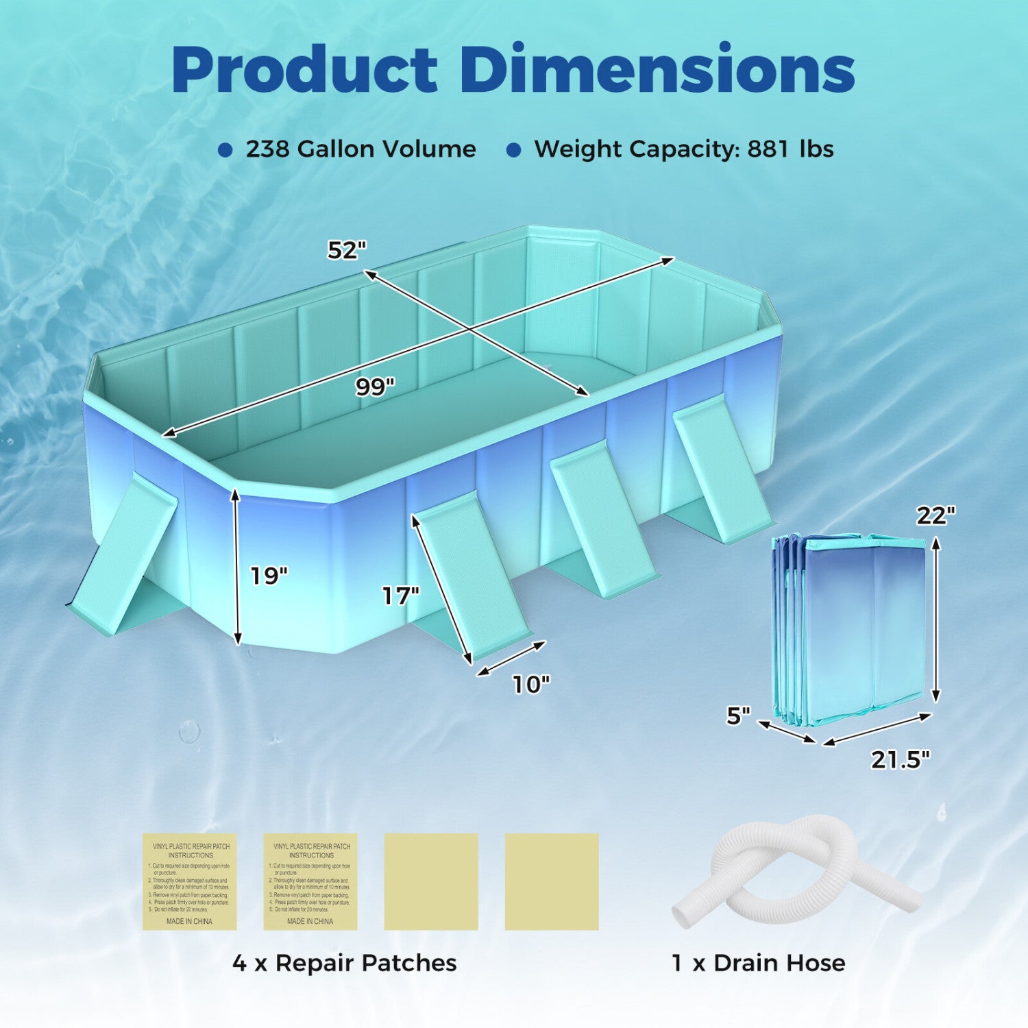 Non-Inflatable Swimming Pool Portable Around Ground Pool with 24 Wall Panels-Gradient, Green Gradient Swimming Pools at Gallery Canada