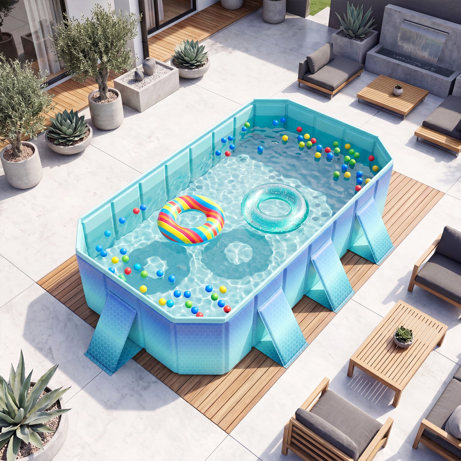Non-Inflatable Swimming Pool Portable Around Ground Pool with 24 Wall Panels-Gradient, Green Gradient Swimming Pools at Gallery Canada