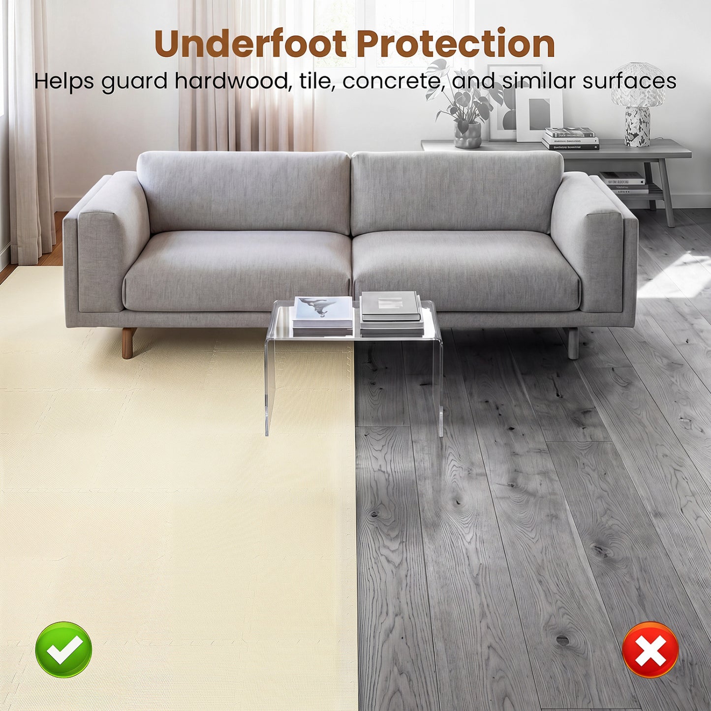 Non-Slip Protective Flooring for Living Room and Home Gym, Beige Decorative Fencing & Flooring at Gallery Canada