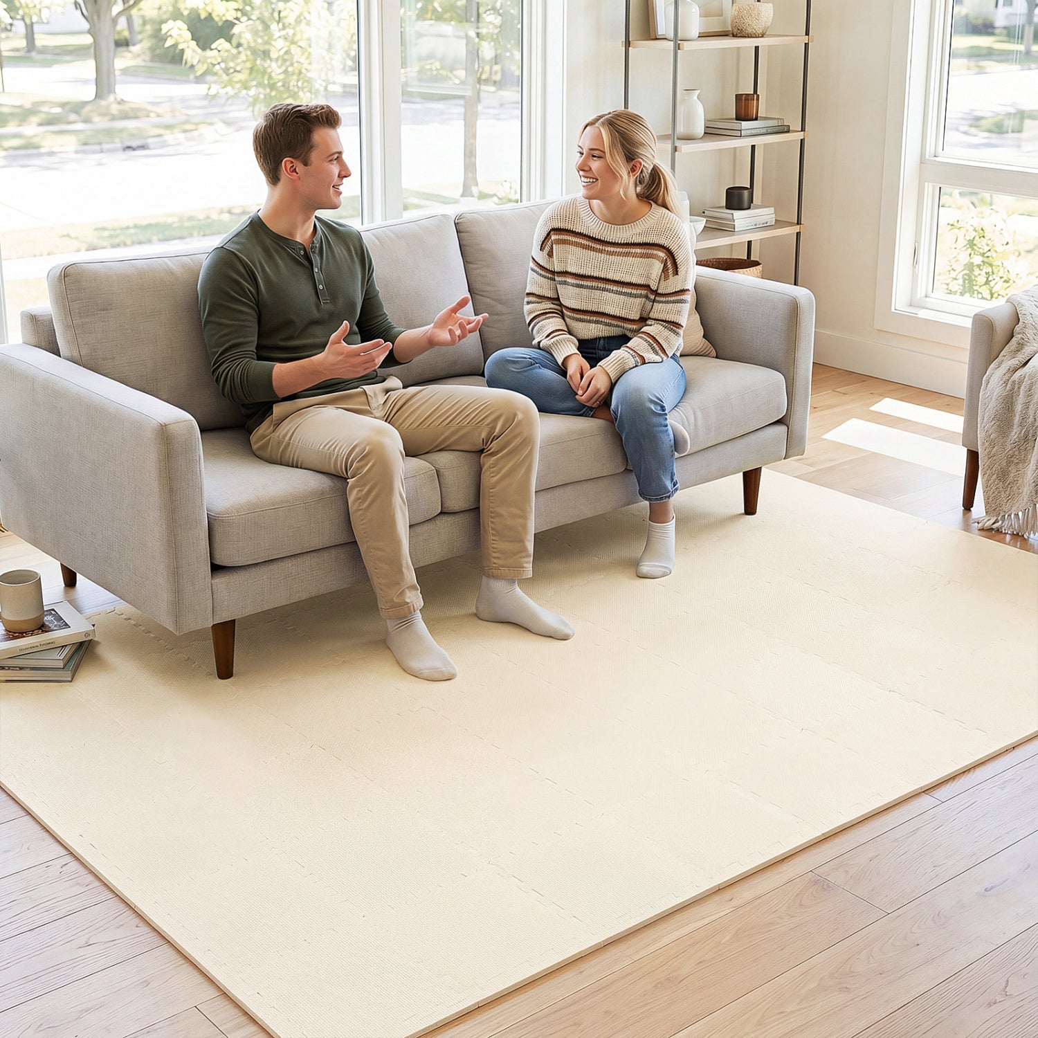 Non-Slip Protective Flooring for Living Room and Home Gym, Beige Decorative Fencing & Flooring at Gallery Canada