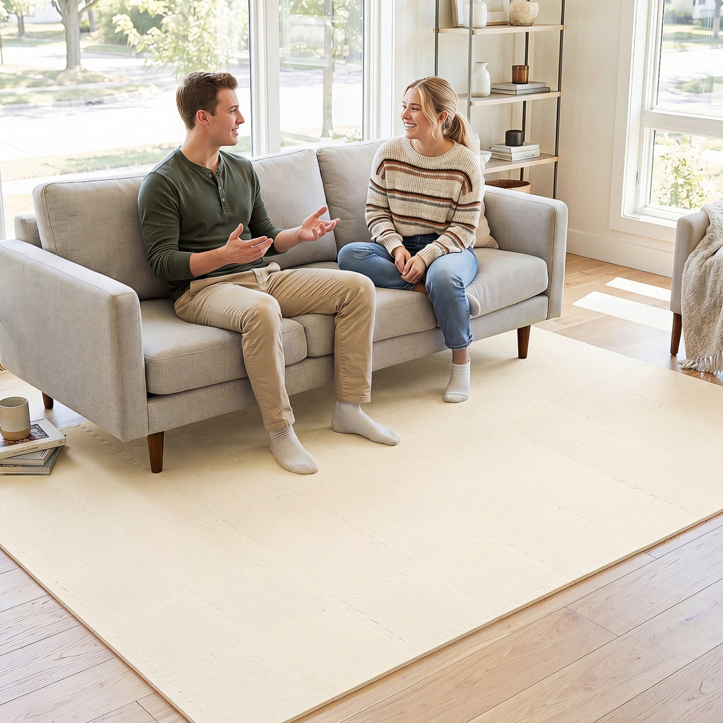 Non-Slip Protective Flooring for Living Room and Home Gym, Beige Decorative Fencing & Flooring at Gallery Canada