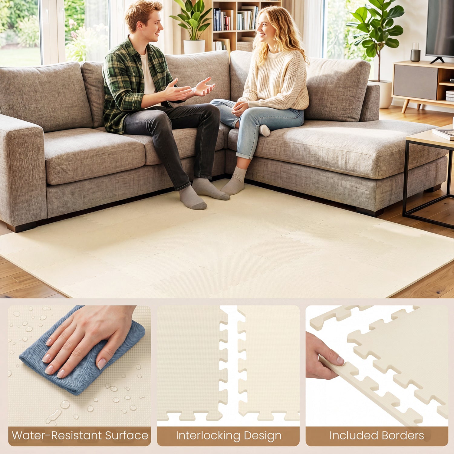 Non-Slip Protective Flooring for Living Room and Home Gym, Beige Decorative Fencing & Flooring at Gallery Canada