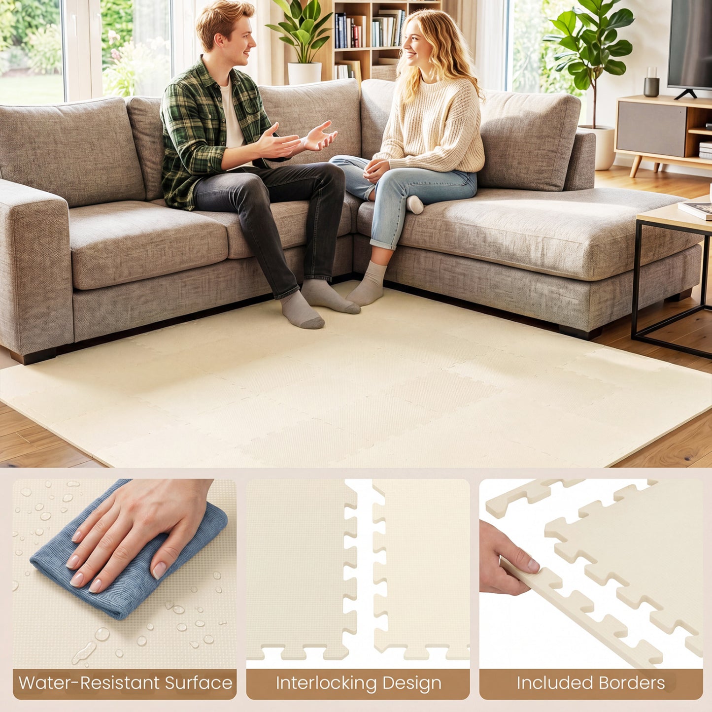 Non-Slip Protective Flooring for Living Room and Home Gym, Beige Decorative Fencing & Flooring at Gallery Canada