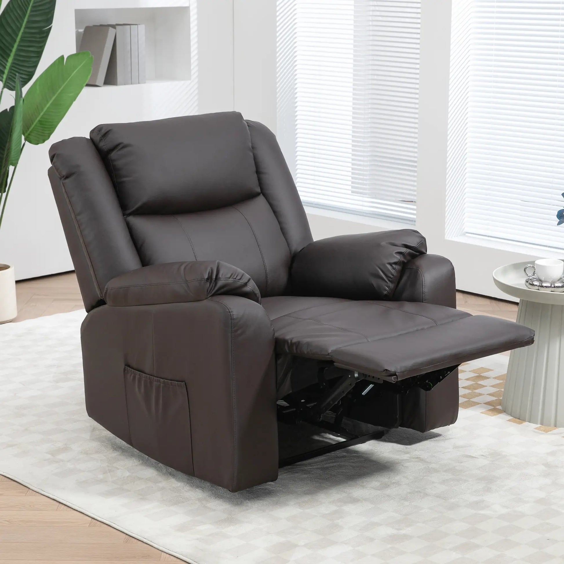 PU Leather Reclining Chair, Recliner Chair for Living Room with Footrest and 2 Side Pockets, Brown Single Sofas at Gallery Canada