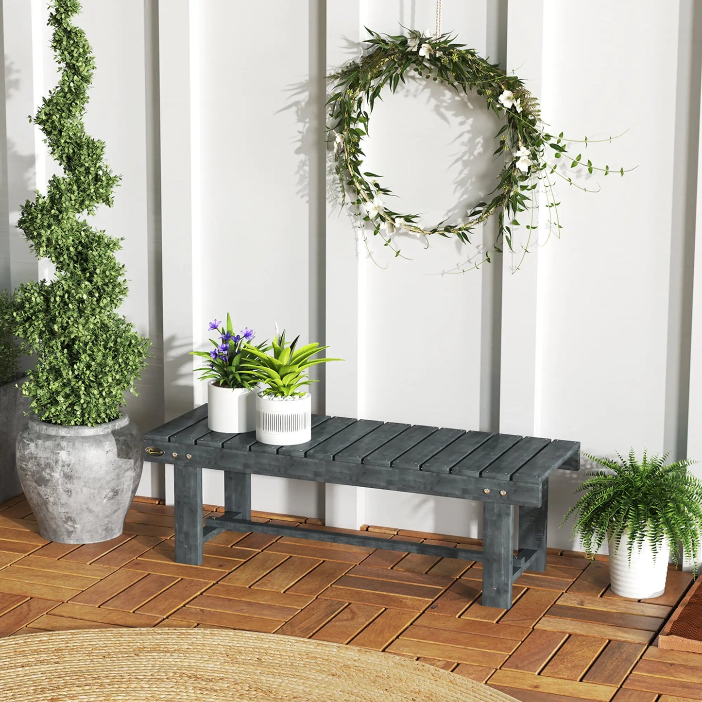 Outdoor Garden Bench, Fir Wood Stool, 43.25" x 15" x 13.75", Grey Outdoor Benches at Gallery Canada