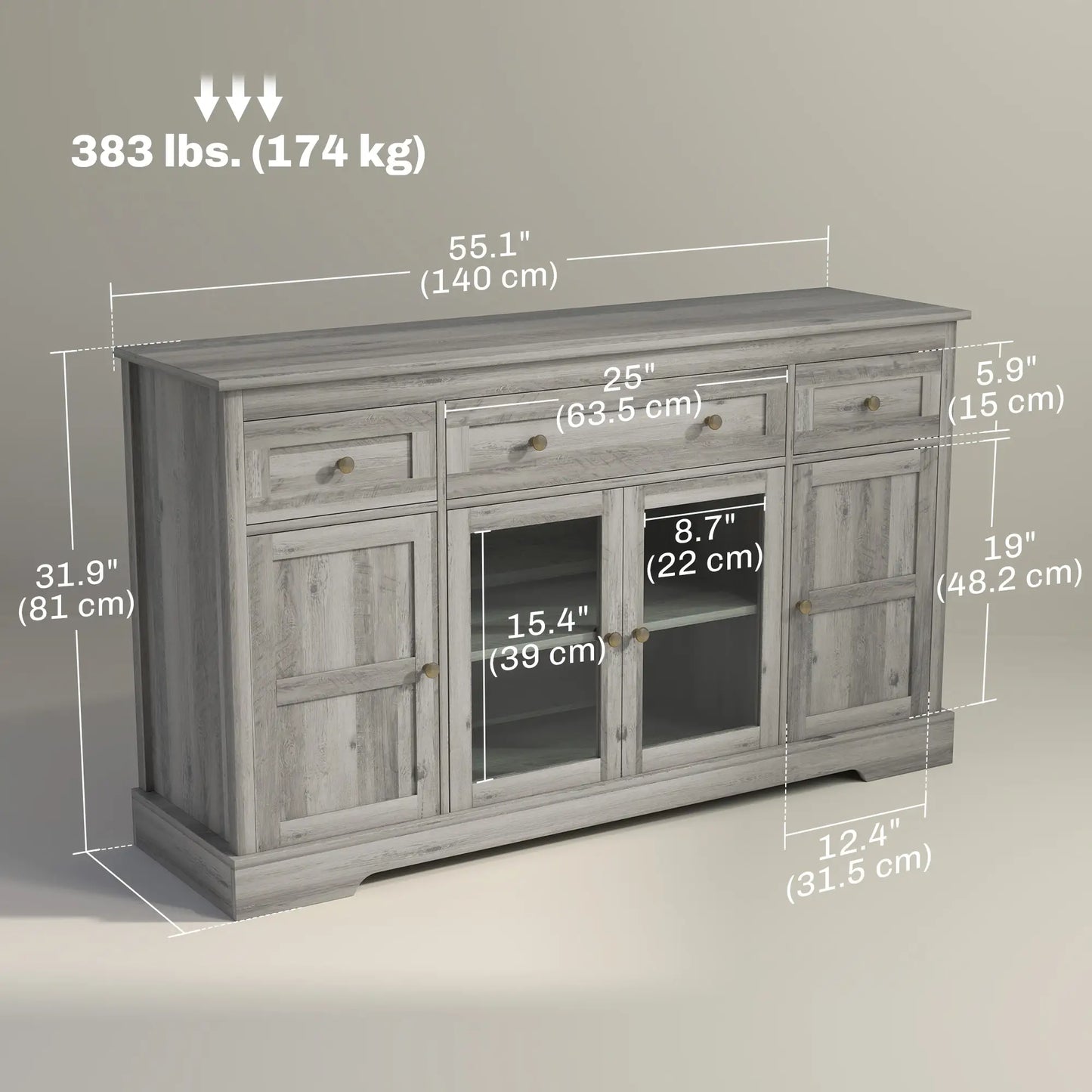 Sideboard Buffet Cabinet, Coffee Bar with Glass Doors, Adjustable Shelves, Weathered Grey Oak, Grey Bar Cabinets at Gallery Canada