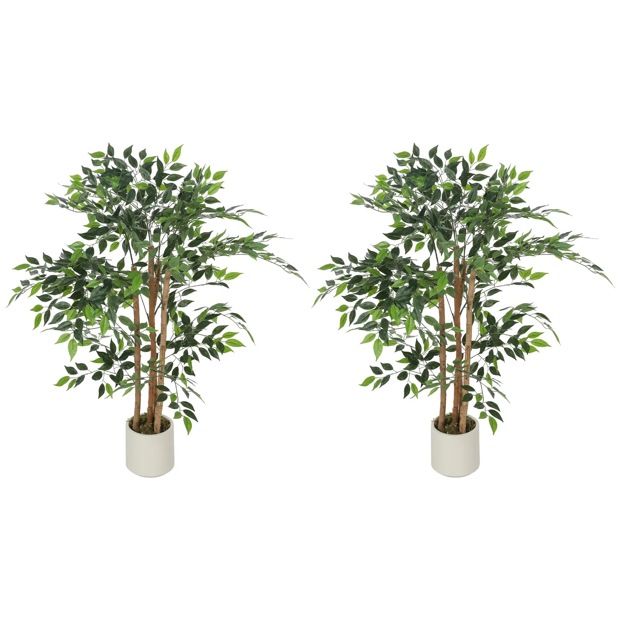 4FT Artificial Banyan Tree Set Of 2, Fake Potted Tree With Wood Trunk Artificial Trees Green, White at Gallery Canada