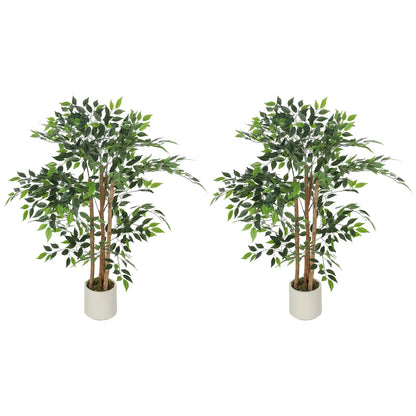 4FT Artificial Banyan Tree Set Of 2, Fake Potted Tree With Wood Trunk Artificial Trees Green, White at Gallery Canada