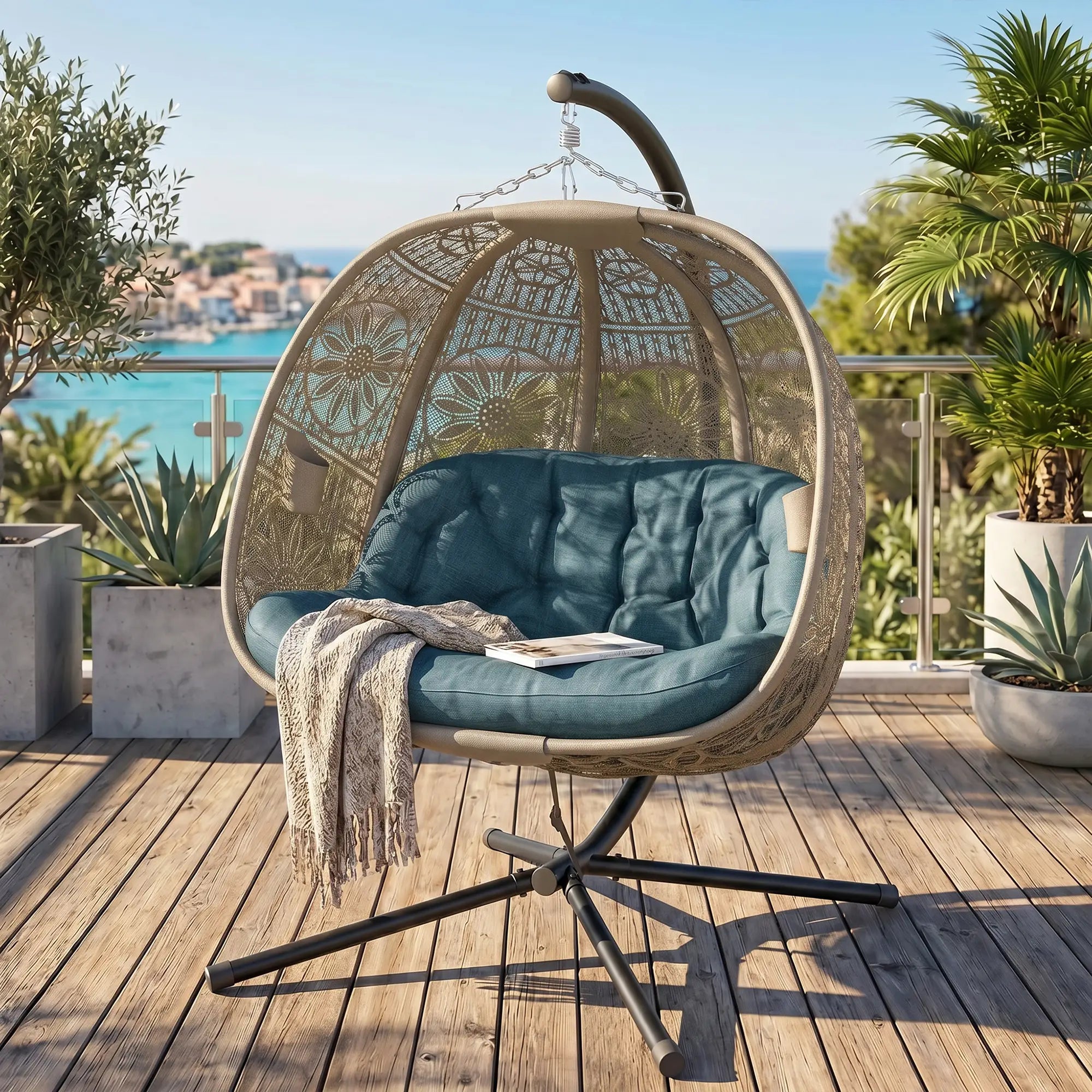 Hanging Egg Chair With Stand, Dark Grey Patio Swings with Stand at Gallery Canada
