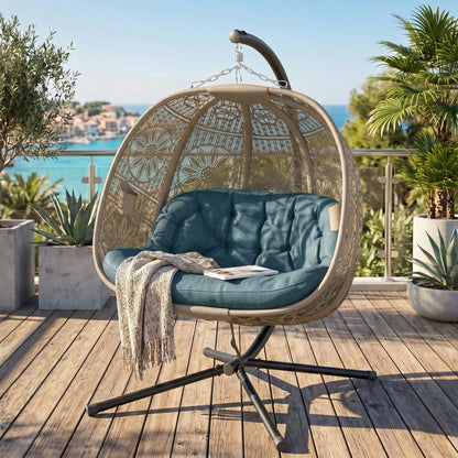 Hanging Egg Chair With Stand, Dark Grey Patio Swings with Stand at Gallery Canada