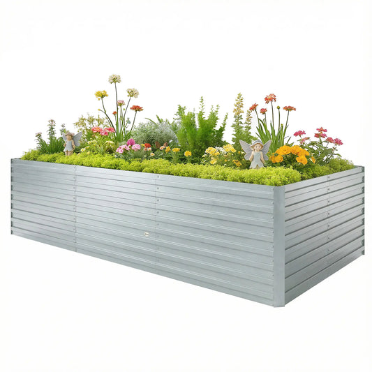 8' x 4' x 2' Raised Garden Bed, Galvanized Planter Box, Silver Galvanized Planter Boxes Silver at Gallery Canada