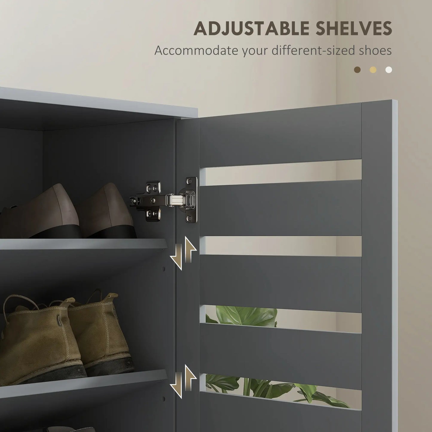 Shoe Storage Cabinet, 2 Slatted Doors, Holds 15 Pairs, Dark Grey Shoe Storage Cabinets & Racks at Gallery Canada