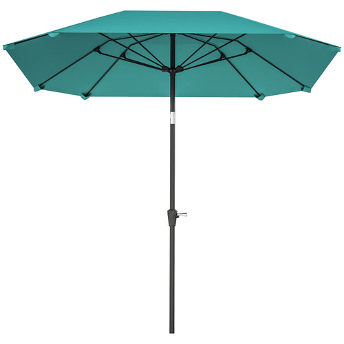 7.6FT Aluminum Patio Umbrella, 8 Ribs, Crank Tilt, Sky Blue
