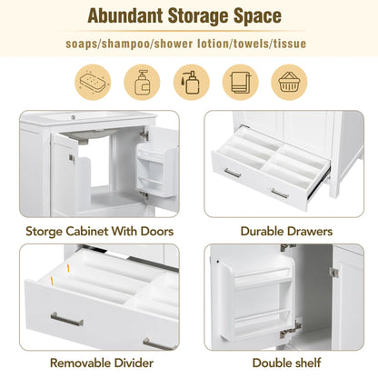 Single Sink Bathroom Vanity, Solid Wood, Soft-Close Doors, 30" L x 18.5" W x 34" H, White Sink Cabinets at Gallery Canada